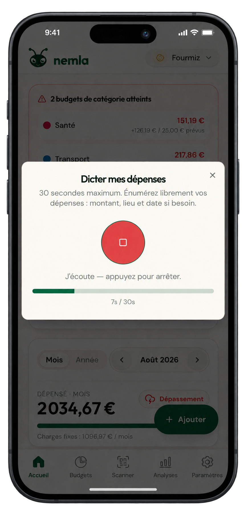Écran de dictée de nemla, 30 secondes maximum